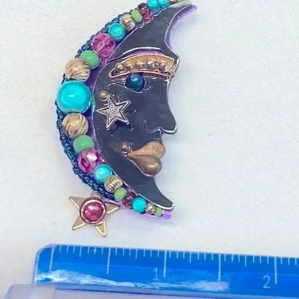 Liztech 2004 Mirrored Moon Brooch Multi Colored - Picture 3 of 4